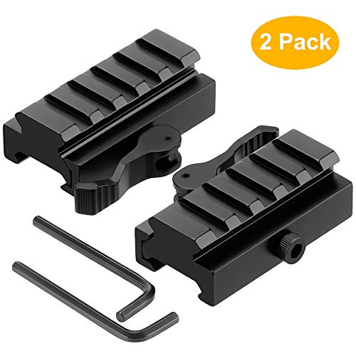Product Cover GoldCam Picatinny Riser Mount, 2 Pack Low Profile Rail Riser Mounts Adaptor - with QD Lever Lock Quick Release/Detach & 5 Slots Picatinny Rails - for Scope Rings Optics Sights - 1/2