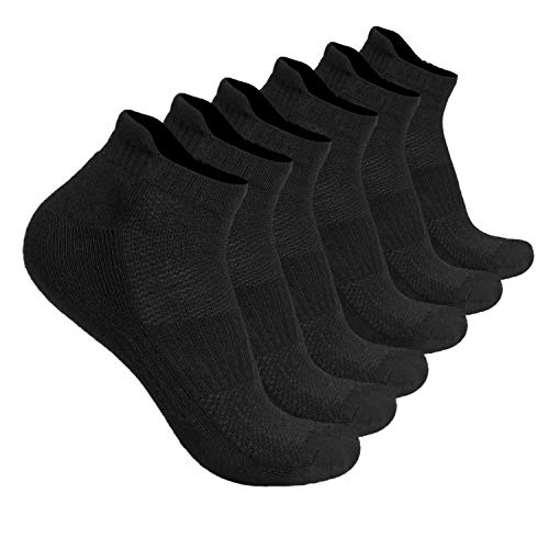 Product Cover CADITEX Men's Low Cut Running Sock Cotton 6 pairs Performance Comfort No Show Athletic Cushion Socks Tab (Black-6pairs, XX-Large)