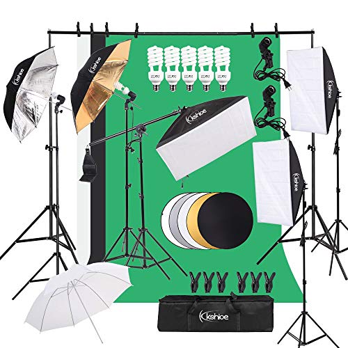 Product Cover Kshioe Photography Lighting Kit, Umbrella Softbox Set Continuous Lighting with 6.5ftx9.8ft Background Stand Backdrop Support System for Photo Studio Product, Portrait and Video Shooting