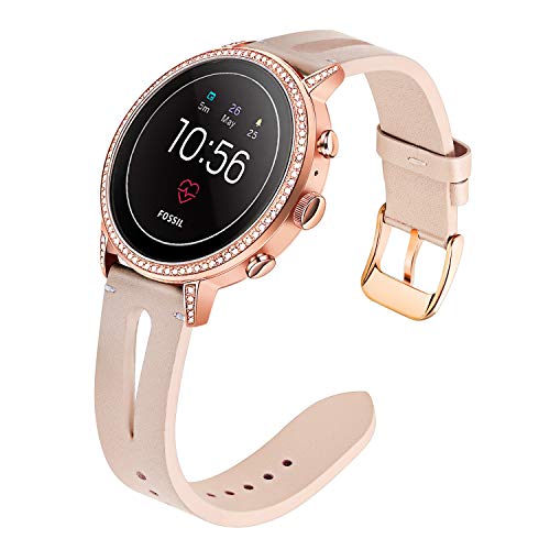 Product Cover for Fossil Gen 4 Q Venture HR Women Bands, TRUMiRR 18mm Unique Genuine Leather Watchband Quick Release Strap Rose Gold Stainless Steel Clasp Bracelet for Fossil Gen 3 Q Venture LG Watch Style