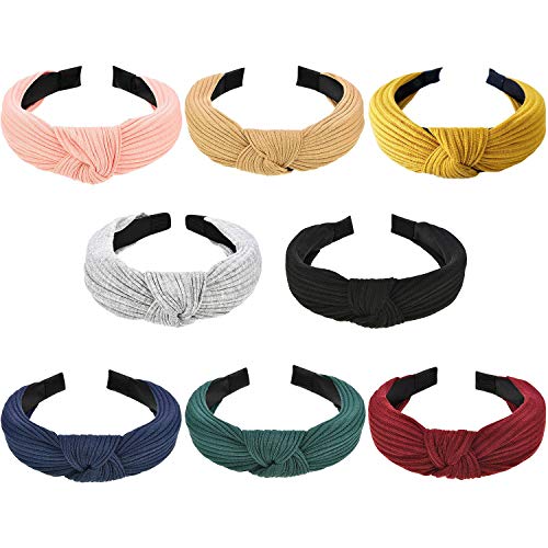 Product Cover Wide Headbands Knot Turban Headband Plain Fashion Elastic Hairband Head Wrap Hair Hoops for Women and Girls (Knot-8)