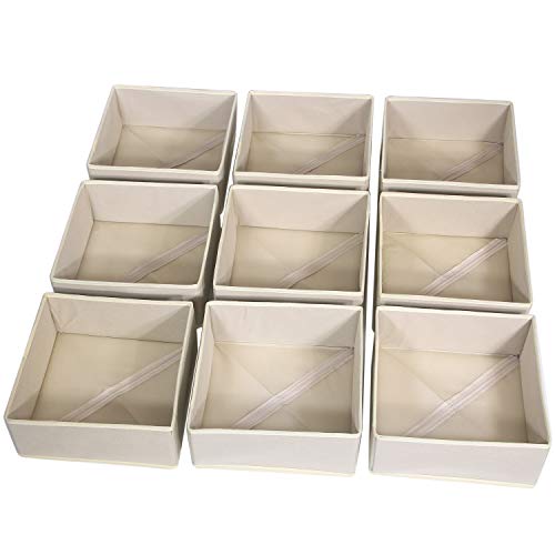 Product Cover DIOMMELL 9 Pack Foldable Cloth Storage Box Closet Dresser Drawer Organizer Fabric Baskets Bins Containers Divider with Drawers for Baby Clothes Underwear Bras Socks Clothing,Beige 900