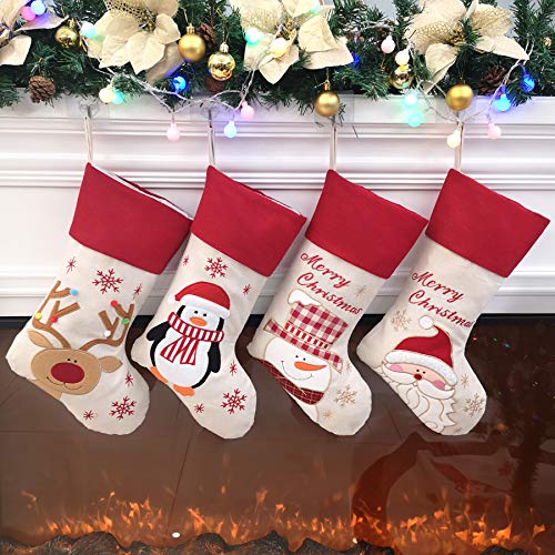 Product Cover Bstaofy Traditional Christmas Stockings Set of 4 Santa Reindeer Snowman Penguin with 3D Tech, 18''(Style 2)