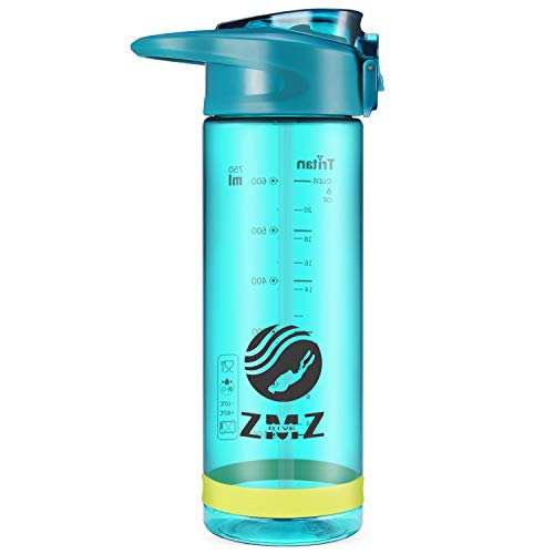 Product Cover ZMZ Sports Water Bottle with Straw,25oz Wide Mouth BPA Free Tritan Water Bottle with One Click Open lid for Fitness,Outdoors