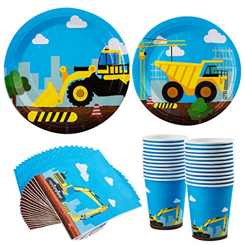 Product Cover Construction Party Supplies Set Truck Themed Dinnerware Kit Paper Plates Paper Plates, Napkins and Cups 160 Pieces for Serves 24 Guests