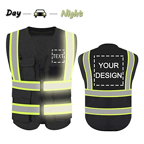 Product Cover High Visibility Reflective Safety Vest Customize Logo With 5 Pockets Hi Vis Vest Outdoor Protective Workwear (Black (XL))