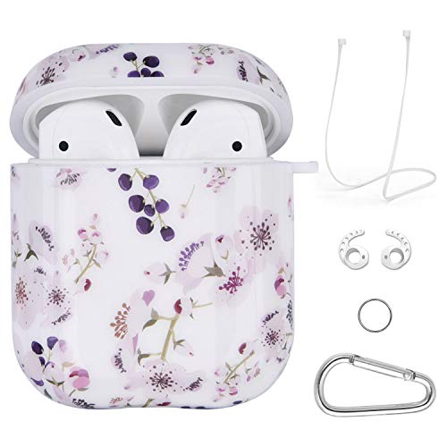 Product Cover VIGOSS Compatible with Airpods Case Women Floral Print Protective Cover Hard Cases Accessories Set for Apple AirPods 2 & 1 (Blueberry)