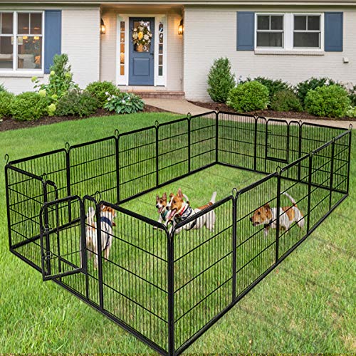 Product Cover Giantex 24/32/40/48inch Dog Playpen with Door, 16/8 Panel Pet Playpen for Large and Small Dogs, Portable Foldable Freestanding Dog Exercise Pens, Metal Dog Playpen Indoor & Outdoor (16 Panels, 40)