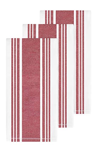 Product Cover All-Clad Textiles Cotton Kitchen Towels with Dual Woven Stripes, Reversible, Highly Absorbent, Inhibits Bacterial Odors, 17-inch by 30-inch, 3-Pack, Chili