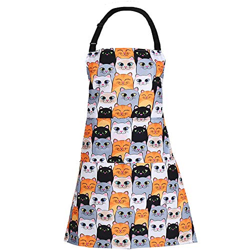 Product Cover MissOwl Adjustable Bib Apron Extra Long Ties with Pockets Home Kitchen Cooking Baking Gardening Apron for Women Men Cat