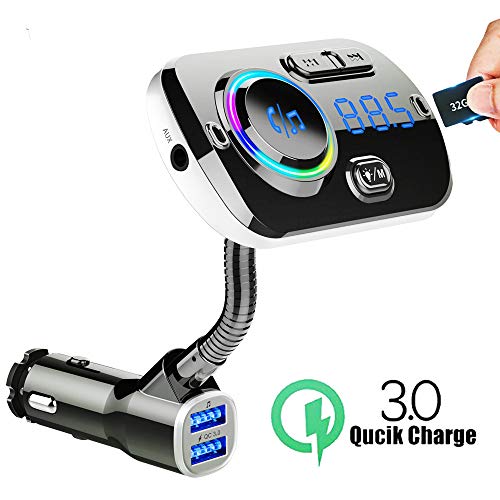 Product Cover Dual USB Charging Port Car Charger Bluetooth FM Transmitter for Car Wireless FM Radio Transmitter Adapter Car Kit with Hands Free Calls Support Aux Input/Output TF Card USB Disk