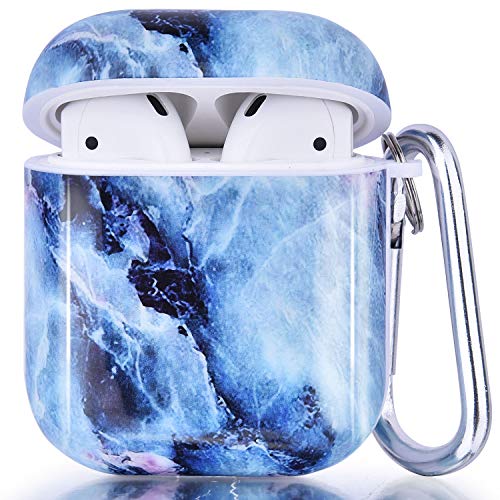 Product Cover Airpods Case - CAGOS 3 in 1 Cute Marble Airpods Accessories Protective Hard Case Cover Portable & Shockproof Women Girls Men with Keychain/Strap/Earhooks for Airpods 2 & 1 Charging Case - Blue