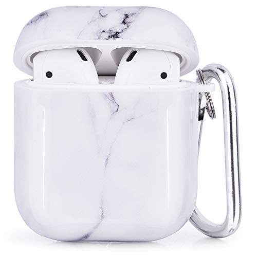 Product Cover Airpods Case - CAGOS 3 in 1 Cute Marble Airpods Accessories Protective Hard Case Cover Portable & Shockproof Women Girls Men with Keychain/Strap/Earhooks for Airpods 2/1 Charging Case - White
