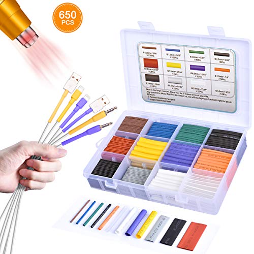 Product Cover Pointool Heat Shrink Tubing Kit-Wire Shrink Wrap Tubing Wire Heat Shrink Tube Kit Insulation Electrical Colored Assorted Heat Shrink Tubing Assortment Electronics for Wires(Shrink Ratio2:1,650Pcs)