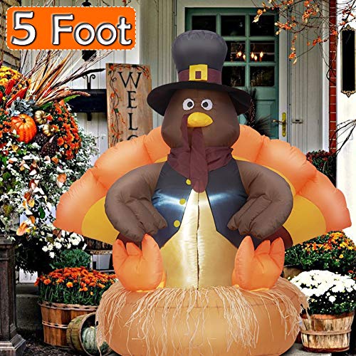 Product Cover Twinkle Star 5 FT Inflatable Lighted Turkey Happy Thanksgiving Yard Decor Display Autumn Fall Outdoor Decoration