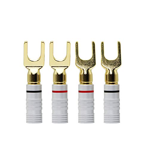 Product Cover CERRXIAN Gold Plated 45 Degree Y Speaker Spade Connectors Fork Terminal Screw Locking Plug for DIY Speaker Wire,Insulated Connector Electrical Crimp Terminal (4pcs)