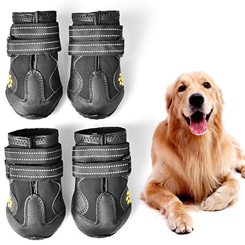 Product Cover PUPWE Dog Booties,Dog Shoes,Dog Outdoor Shoes, Running Shoes for Dogs,Pet Rain Boots, Labrador Husky Shoes for Medium to Large Dogs,Rugged Anti-Slip Sole and Skid-Proof-4Ps-Size4