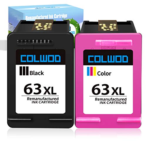 Product Cover CLOWOD ReManufactured Ink Cartridge Replacement for HP 63 63XL use with HP OfficeJet 5255 3830 4650 5258 3832 HP DeskJet 2132 3630 3636 HP Envy 4525 4528(1 Black + 1 Tri-Color)
