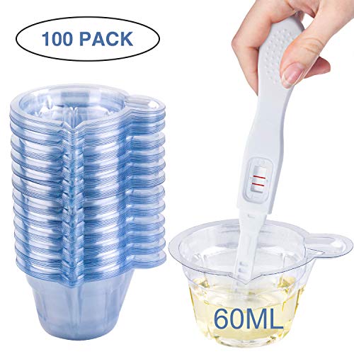 Product Cover Disposable Plastic Urine Collection Cups, 2 oz Specimen container for Pregnancy confirm, Ovulation inspect, pH Test. (60ML Pack of 100)