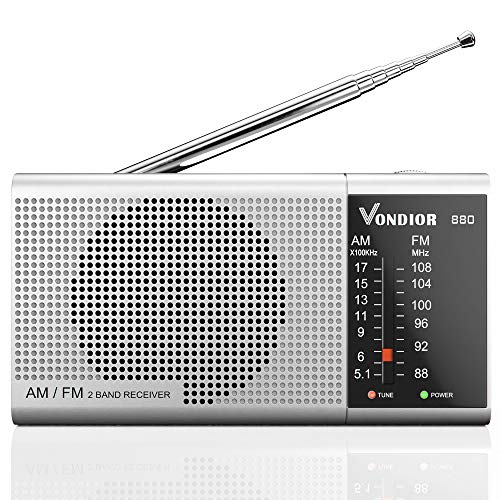 Product Cover AM FM Transistor Radio - Best Reception and Longest Lasting. AM FM Portable Radio Player Operated by 2 AA Battery, Mono Headphone Socket, by Vondior (Silver)
