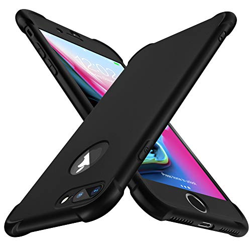 Product Cover iPhone 8 Plus Case,ORETech iPhone 7 Plus Case with [2 x Tempered Glass Screen Protector] 360° Full Body Ultra-Thin Hard PC + Silicone Case for iPhone 7 Plus/iPhone 8 Plus Case 5.5inch -Black