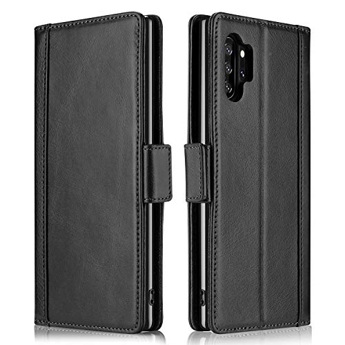 Product Cover ProCase Galaxy Note 10 Plus Case Flip/Note 10+ 5G Genuine Leather Case，Vintage Wallet Folding Magnetic Protective Cover with Kickstand Card Holders for Galaxy Note 10+ / Note 10 Plus /5G 2019 -Black