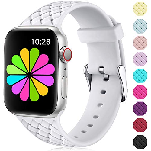 Product Cover Haveda Compatible for Apple Watch Bands 40mm Series 4 Series 5, Comfortable Silicone iwatch Bands 38mm Womens for Apple Watch Series 3/2/1, with Stainless Steel Buckle Men Kids, 40mm/38mm S/M White