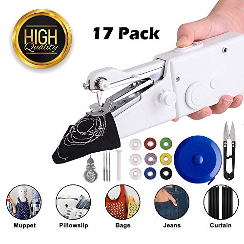 Product Cover Handheld Sewing Machine for Beginners - CocoX Portable Mini Sewing Machine Stapler Cordless with Sewing Threads, Needles, Threader, Scissor, Tape Measure, Safety Pins - Quick Stitch for Denim Clothes