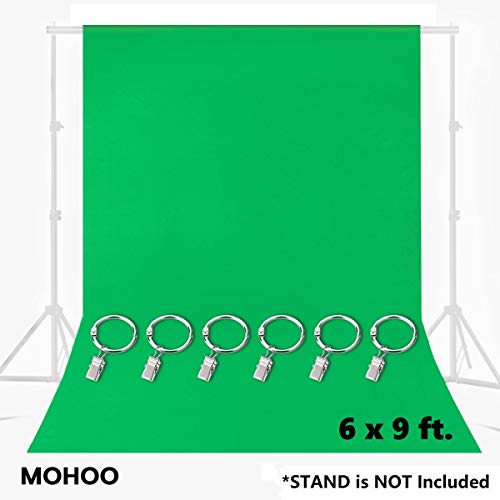 Product Cover MOHOO 6x9FT Green Screen Backdrop, Non-Woven Fabric Green Backdrop with 6 Ring Metal Holding Clips, Solid Color Green Photography Backdrop Background for Studio Video Photo Shot