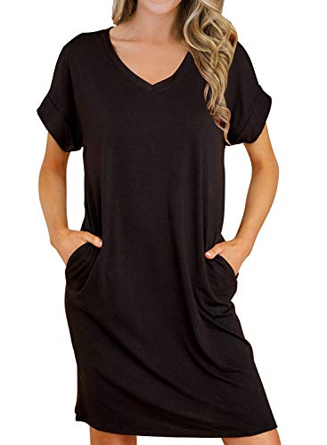 Product Cover MIHOLL Women's Casual Plain Simple T-Shirt Loose Dress (Black, Medium)