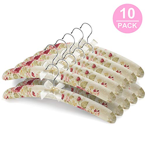 Product Cover 16 inches Satin Padded Hangers for Women Clothing - GLCON Padded Clothes Hangers for Sweaters - No Bump Fancy Floral Bridal Hangers for Adult Coat Suit Wedding Dress (Pack of 10)