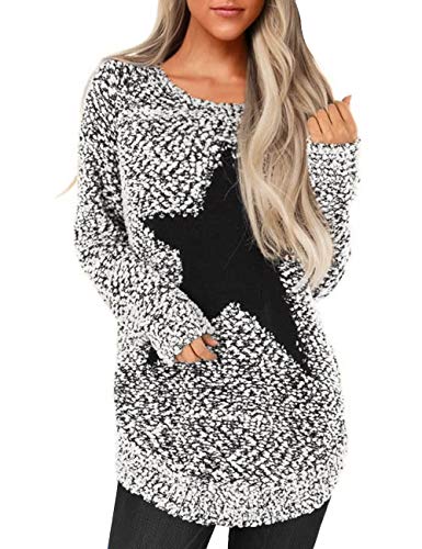 Product Cover luvamia Women's Long Sleeve Crewneck Sweaters Loose Knit Star Pullover Sweaters