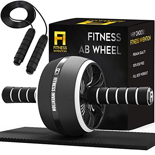 Product Cover Fitness Invention Ab Roller Wheel - 3-in-1 Ab Wheel Roller with Knee Mat and Jump Rope - Ab Roller Wheel for Abdominal Exercise - Ab Workout - Home Workout Equipment - Abs Wheel Roller - Abs Roller