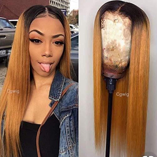 Product Cover CG Lace Front Wigs Ombre Wig Honey Blonde Hair Synthetic Lace Front Wigs for Black Women 1b/27 Color 24 Inch Long Straight Hair 150% Density