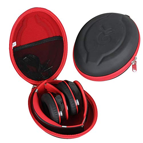 Product Cover Hetmitshell Hard EVA Travel Case Fits Mpow 059 Bluetooth Headphones Over Ear Hi-Fi Stereo Wireless Headset Foldable Soft Memory-Protein Earmuffs (Black Case + Red Zipper)