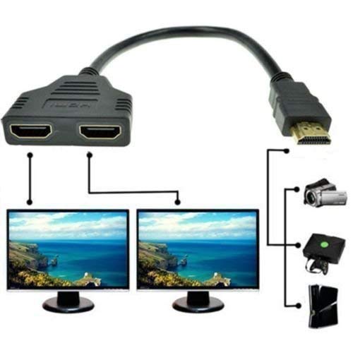 Product Cover Jambuwala EnterpriseTM 1080p Hdmi Male to Dual Hdmi Female 1 to 2 Way Hdmi Splitter Cable Adapter Converter for DVD Plays/PS3/HDTV, LCD Monitor and Projectors, Signal One in, Two Out (Black)