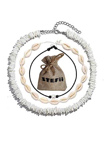 Product Cover STEFii 3Pack Puka Shell Necklace Choker 3Pcs Set - Womens Seashell Necklace, Pearl Choker, Mens Hawaiian Puca Chip White Necklace - Handmade Sea Shells Beads Women Men Necklaces Surfer Chips Beach Jewelry