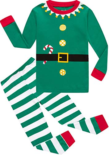 Product Cover shelry Pajamas for Girls Boys Christmas Elf Sleepwear Baby Striped Clothes Toddler Kids Pants Set 8t