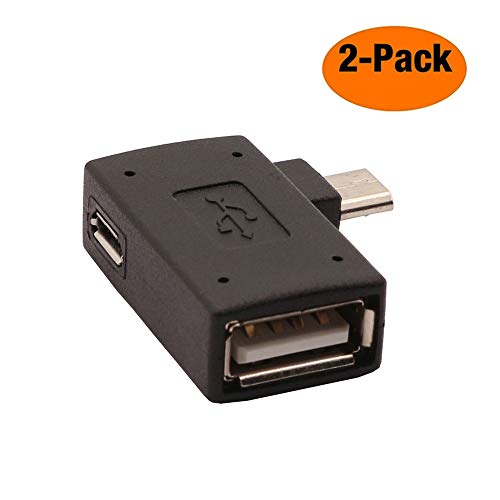 Product Cover AuviPal 2-in-1 Powered Micro USB OTG Adapter 90 Degree Left Angled with Micro USB Power Charging Port for PlayStaion Classic, Raspberry Pi Zero, Chromecast, Android Smart Phone or Tablet - 2 Pack