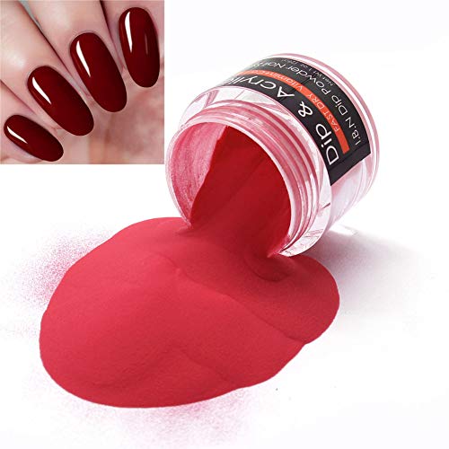 Product Cover 2 In 1 Nail Dip Powder & Acrylic Powder Dark Red (Added Vitamin and Calcium) I.B.N Dipping Powder Color 1 Ounce, Non-Toxic & Odor-Free, No Need Nail Lamp Dryer (035)