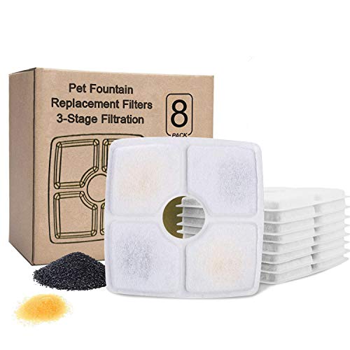 Product Cover Pet Fountain Filter Replacement - 8 Packs, Cat Water Fountain Filter, Drinking Water Fountain Filters Replacement,Square Filters for 84oz/2.5L Automatic Pet Fountain Dog Cat Water Fountain Dispenser