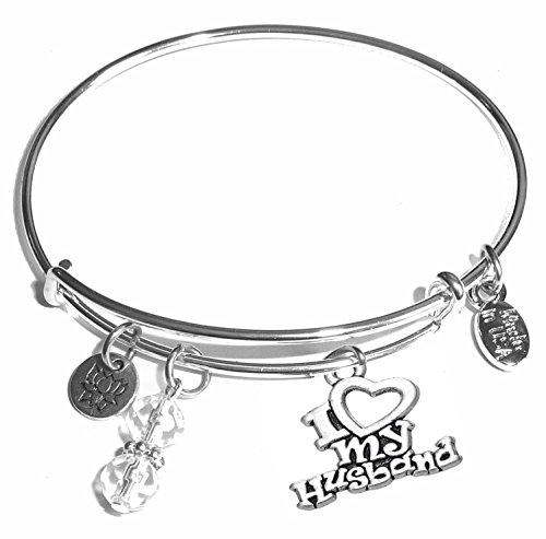 Product Cover Hidden Hollow Beads Women's Stainless Steel Message Charm Expandable Wire Bangle Bracelet, Very Popular and Stylish, Arrives in a Gift Box. (I Love My Husband)