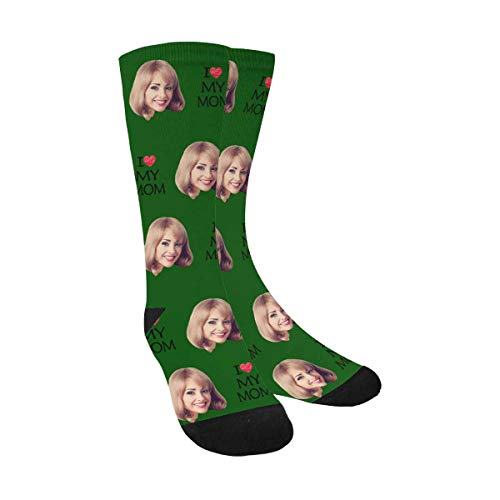 Product Cover Custom Personalized Print Your Photo Face Socks, I Love My Mom Crew Socks for Women Mother's Day