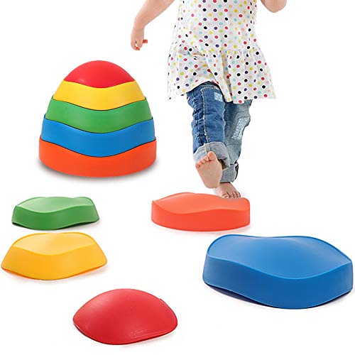 Product Cover leofit Wavy River Stepping Stones 5-Pieces Early Kids Education Balance&Coordination Training for Indoor, Outdoor, Grass, Home, Park