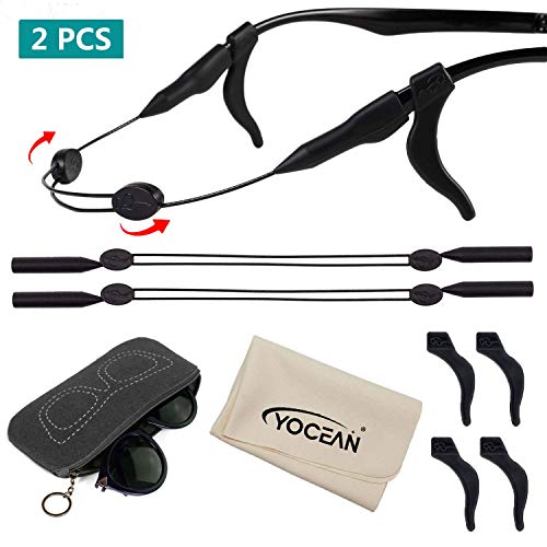 Product Cover 2 Pack Adjustable Eyewear Retainer, YOCEAN No Tail Sport Glasses Strap Eyeglass String Holder Eyewear Lanyard with 4 Anti-slip Glasses Ear Hook, a Glasses Cloth and Glasses Pouch for Men Women