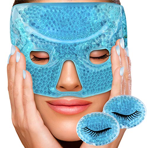 Product Cover Sofida Hot Cold Gel Facial Eye Mask - Ice Eye Pads - Reduce Puffiness Dark Circles - Migraine Headache Stress Relief - Therapeutic Heat Face Compress Pack - Spa Therapy Wrap for Sinus Pressure - Blue