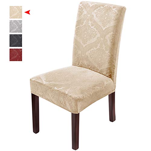 Product Cover Delight Dining Room Chair Covers,Velvet Stretch Chair Protector,Non-Slip Removable Washable 2PCS-Beige(Has Peach Tint)