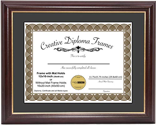 Product Cover CreativePF [12x15-Diploma] Mahogany Frame with Gold Rim, Black Matting Holds 12x15-inch Documents with Glass and Installed Wall Hanger