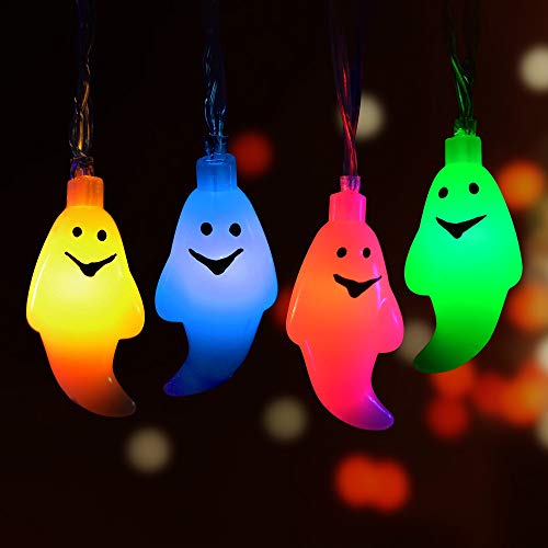 Product Cover LUDILO Halloween String Lights Halloween Decoration Lights Ghost Lights Battery Operated 30 LEDS String Lights 11ft Flashing & Stationary Modes for Halloween Decor Indoor Outdoor Multicolor