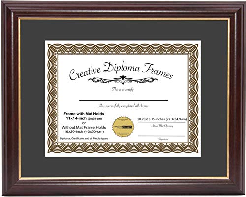 Product Cover CreativePF [11x14-Diploma] Mahogany Frame with Gold Rim, Black Matting Holds 11x14-inch Documents with Glass and Installed Wall Hanger